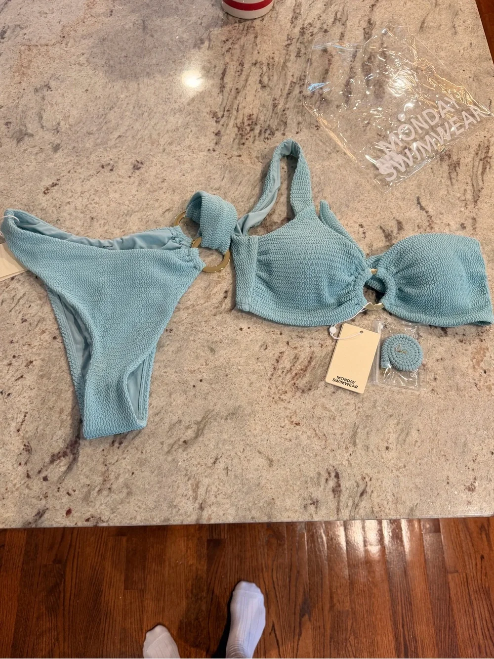 Monday Swimwear Seafoam One-Shoulder Ring Bikini Set